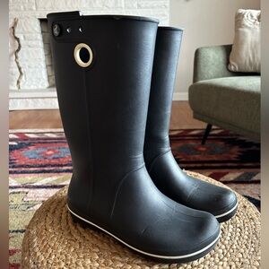 CROCS Crocband Jaunt Black Rubber Mid Calf Pull On Rain Boots Womens Size 8
